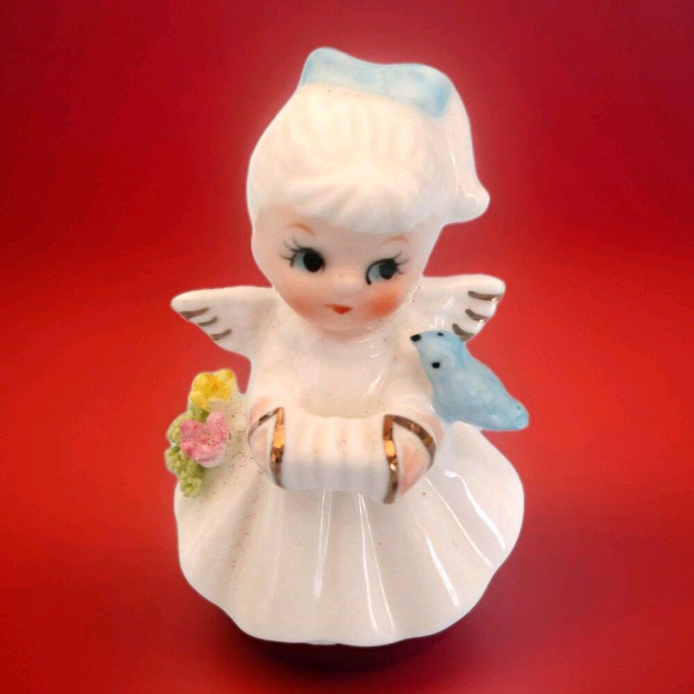 Vintage 50's Napco Christmas Angel Figurine Accordion  Bluebird Bone China